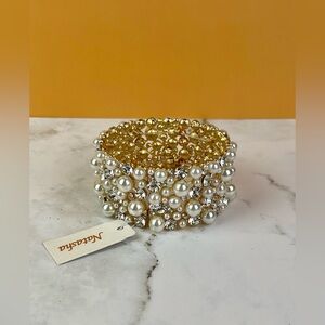 Natasha Opulent Multi-Row Pearl & Rhinestone Stretch Bracelet